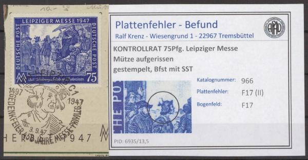 KONTROLLRAT_1948_PLATTENFEHLER_Nr_966_II_gestempelt_Bild1