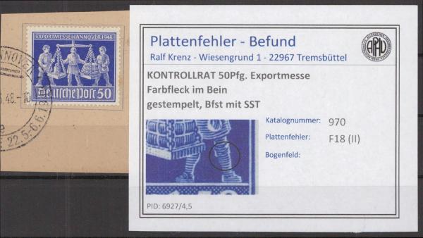 KONTROLLRAT_1948_PLATTENFEHLER_Nr_970_II_gestempelt_Bild1