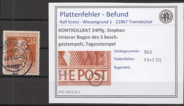 KONTROLLRAT_1947_PLATTENFEHLER_Nr_963_II_gestempelt_Bild1