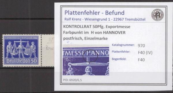 KONTROLLRAT_1948_PLATTENFEHLER_Nr_970_IV_postfrisch_Bild1