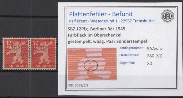 SBZ_1945_PLATTENFEHLER_Nr_5Awaz_VI_gestempelt_Bild1