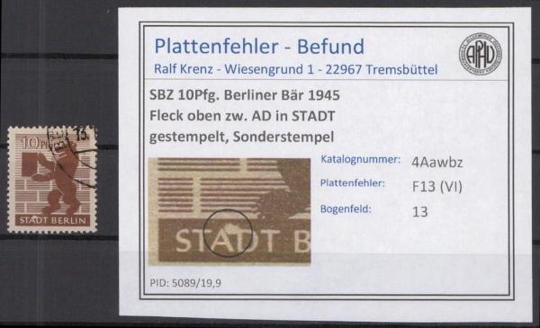 SBZ_1945_PLATTENFEHLER_Nr_4Awbz_VI_gestempelt_Bild1