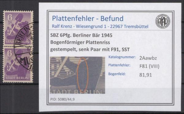 SBZ_1945_PLATTENFEHLER_Nr_2Awbz_VIII_gestempelt_Bild1