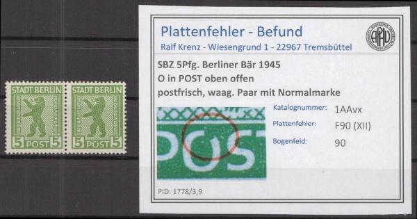 SBZ_1945_PLATTENFEHLER_Nr_1AAvx_XII_postfrisch_Bild1