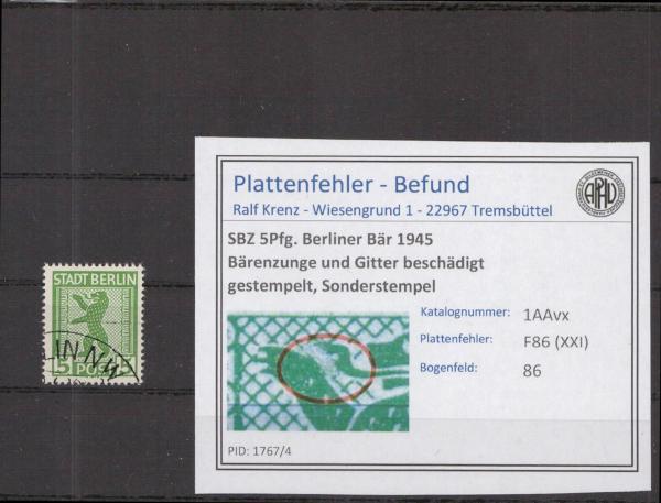 SBZ_1945_PLATTENFEHLER_Nr_1AAvx_XXI_gestempelt_Bild1