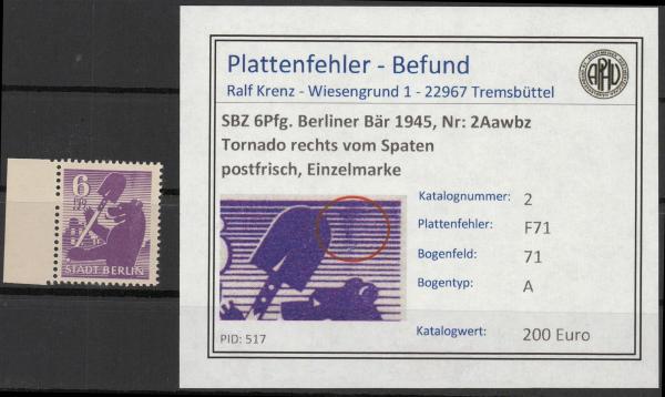 SBZ_1948_PLATTENFEHLER_Nr_2Awbz_F71_postfrisch_Bild1