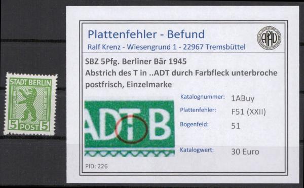 SBZ_1945_PLATTENFEHLER_Nr_1ABuy_XXII_postfrisch_Bild1
