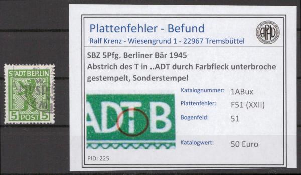 SBZ_1945_PLATTENFEHLER_Nr_1ABux_XXII_gestempelt_Bild1