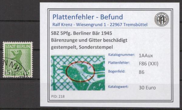 SBZ_1945_PLATTENFEHLER_Nr_1ABux_XXI_gestempelt_Bild1