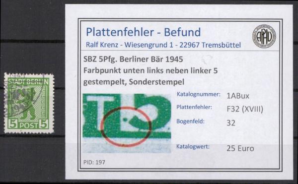 SBZ_1945_PLATTENFEHLER_Nr_1ABux_XVIII_gestempelt_Bild1