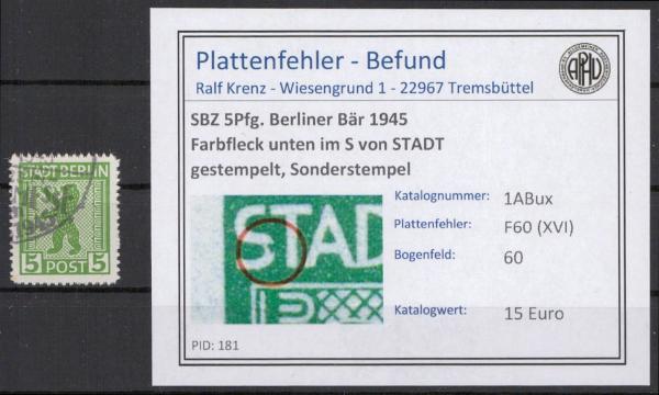 SBZ_1945_PLATTENFEHLER_Nr_1ABux_XVI_gestempelt_Bild1