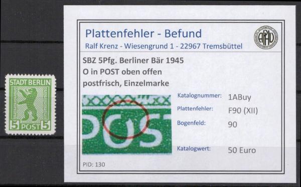 SBZ_1945_PLATTENFEHLER_Nr_1ABuy_XII_postfrisch_Bild1