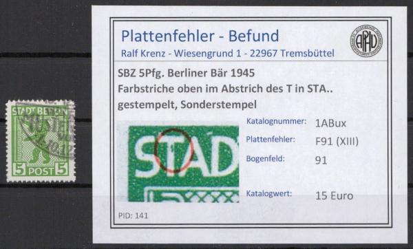 SBZ_1945_PLATTENFEHLER_Nr_1ABux_XIII_gestempelt_Bild1