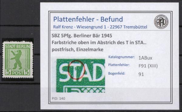SBZ_1945_PLATTENFEHLER_Nr_1ABux_XIII_postfrisch_Bild1