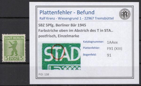 SBZ_1945_PLATTENFEHLER_Nr_1AAvx_XIII_postfrisch_Bild1