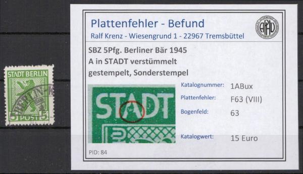 SBZ_1945_PLATTENFEHLER_Nr_1ABux_VIII_gestempelt_Bild1