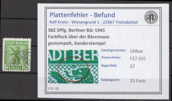 SBZ_1945_PLATTENFEHLER_Nr_1ABux_IV_gestempelt_Bild1
