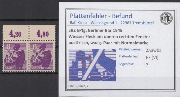 SBZ_1945_PLATTENFEHLER_Nr_2Aawbz_VI_postfrisch_Bild1
