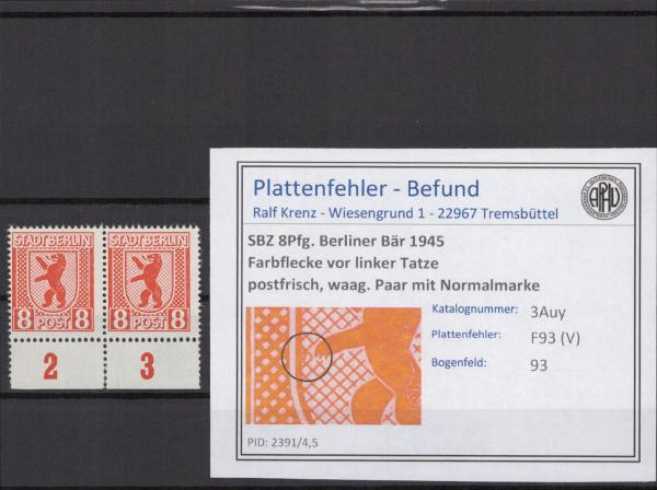 SBZ_1945_PLATTENFEHLER_Nr_3Auy_V_postfrisch_Bild1