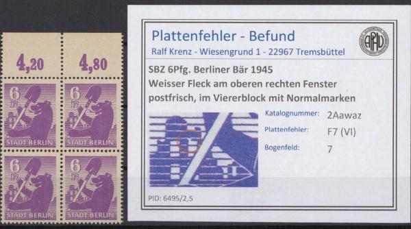 SBZ_1945_PLATTENFEHLER_Nr_2Awaz_VI_postfrisch_Bild1