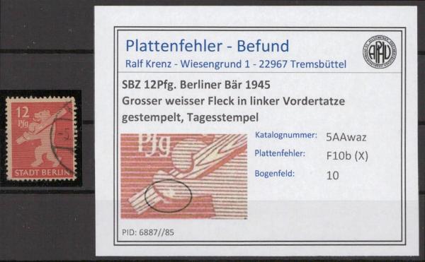 SBZ_1945_PLATTENFEHLER_Nr_5AAwaz_X_gestempelt_Bild1