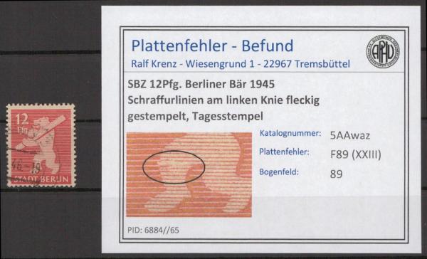 SBZ_1945_PLATTENFEHLER_Nr_5AAwaz_XXIII_gestempelt_Bild1
