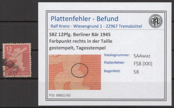 SBZ_1945_PLATTENFEHLER_Nr_5AAwaz_XXI_gestempelt_Bild1