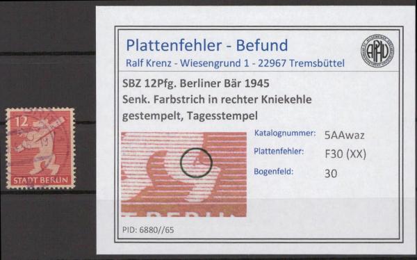 SBZ_1945_PLATTENFEHLER_Nr_5AAwaz_XX_gestempelt_Bild1