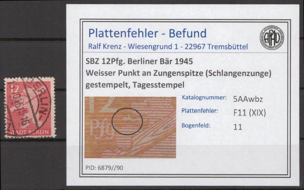 SBZ_1945_PLATTENFEHLER_Nr_5AAwbz_XIX_gestempelt_Bild1
