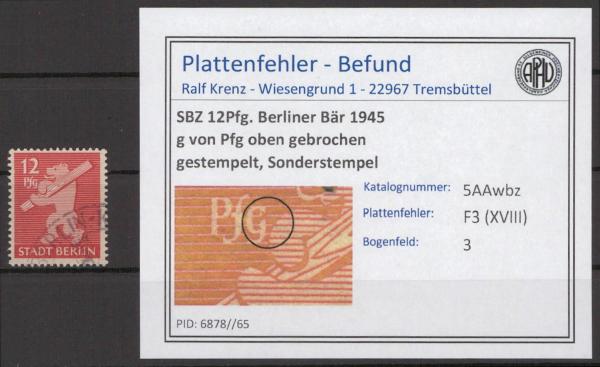 SBZ_1945_PLATTENFEHLER_Nr_5AAwbz_XVIII_gestempelt_Bild1