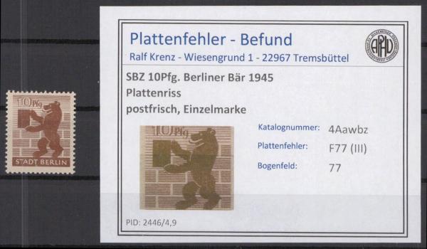 SBZ_1945_PLATTENFEHLER_Nr_4Awbz_III_postfrisch_Bild1