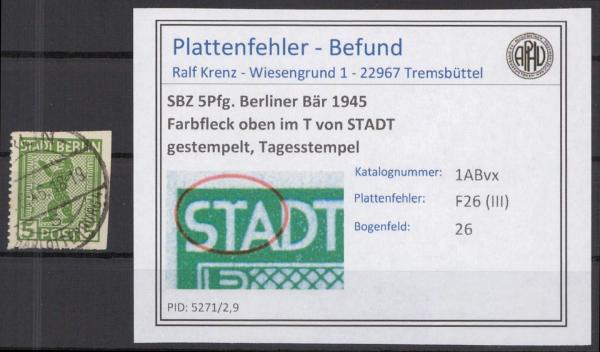 SBZ_1945_PLATTENFEHLER_Nr_1ABvx_III_gestempelt_Bild1