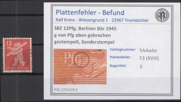 SBZ_1945_PLATTENFEHLER_Nr_5Awaz_XVIII_gestempelt_Bild1