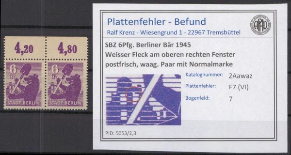 SBZ_1945_PLATTENFEHLER_Nr_2Awaz_VI_postfrisch_Bild1