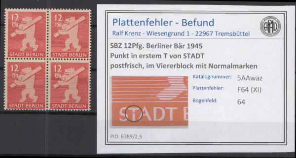 SBZ_1945_PLATTENFEHLER_Nr_5Awaz_XI_postfrisch_Bild1