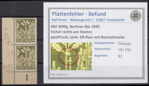 SBZ_1945_PLATTENFEHLER_Nr_7Awaz_IV_postfrisch_Bild1