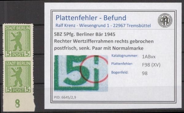 SBZ_1945_PLATTENFEHLER_Nr_1ABvx_XV_postfrisch_Bild1