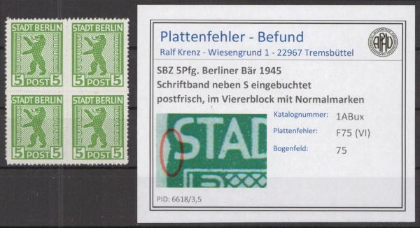 SBZ_1945_PLATTENFEHLER_Nr_1ABux_VI_postfrisch_Bild1