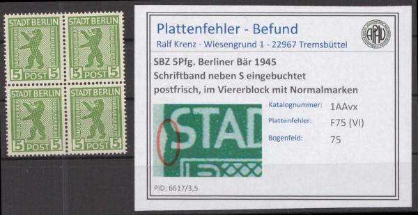 SBZ_1945_PLATTENFEHLER_Nr_1AAvx_VI_postfrisch_Bild1