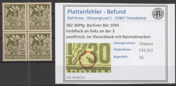 SBZ_1945_PLATTENFEHLER_Nr_7Awaz_III_postfrisch_Bild1