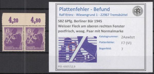 SBZ_1945_PLATTENFEHLER_Nr_2Awbzt_VI_postfrisch_Bild1