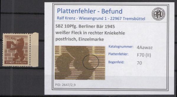SBZ_1945_PLATTENFEHLER_Nr_4Awaz_II_postfrisch_Bild1