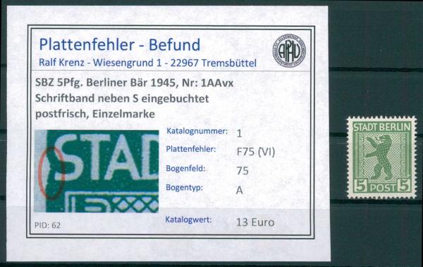 SBZ_1945_PLATTENFEHLER_Nr_1AAvx_F75(VI)_postfrisch_Bild1