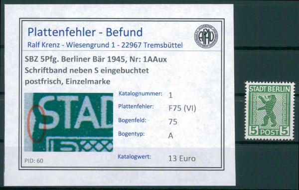 SBZ_1945_PLATTENFEHLER_Nr_1AAux_F75(VI)_postfrisch_Bild1