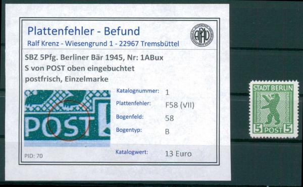 SBZ_1945_PLATTENFEHLER_Nr_1ABux_F58(VII)_postfrisch_Bild1
