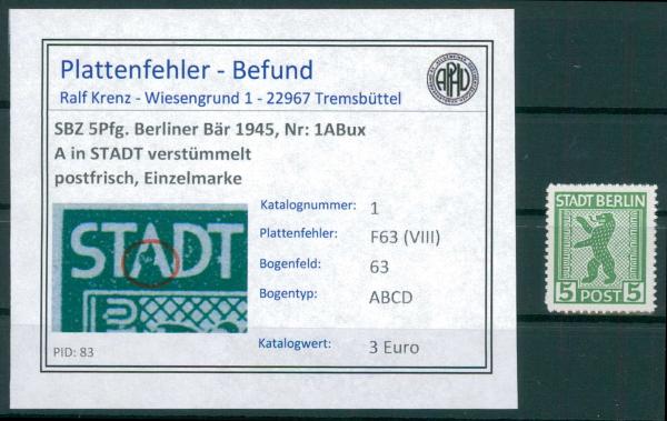 SBZ_1945_PLATTENFEHLER_Nr_1ABux_F63(VIII)_postfrisch_Bild1
