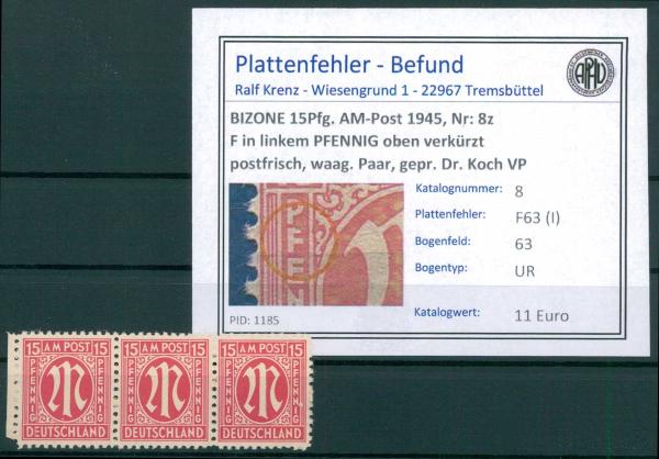 BIZONE_1945_PLATTENFEHLER__Nr_8z_F63(I)_postfrisch_Bild1