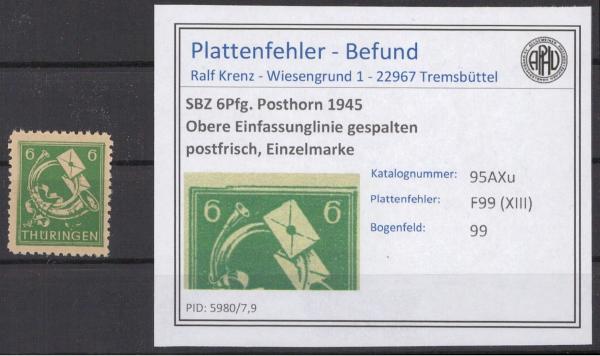 SBZ_1945_PLATTENFEHLER_Nr_95AXu_XIII_postfrisch_Bild1