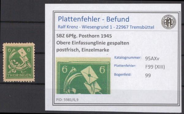 SBZ_1945_PLATTENFEHLER_Nr_95AXv_XIII_postfrisch_Bild1