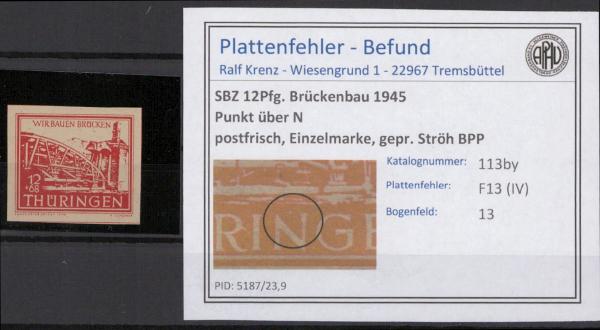 SBZ_1945_PLATTENFEHLER_Nr_113by_IV_postfrisch_Bild1